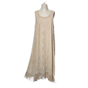 NWT One World Dress Boho Crochet Cream Fringe Sleeveless Natural Lined sz M